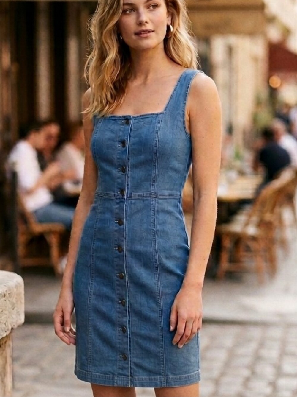 Beautiful Blashe Denim Button-Front Square Neck Dress Size Sz Large L